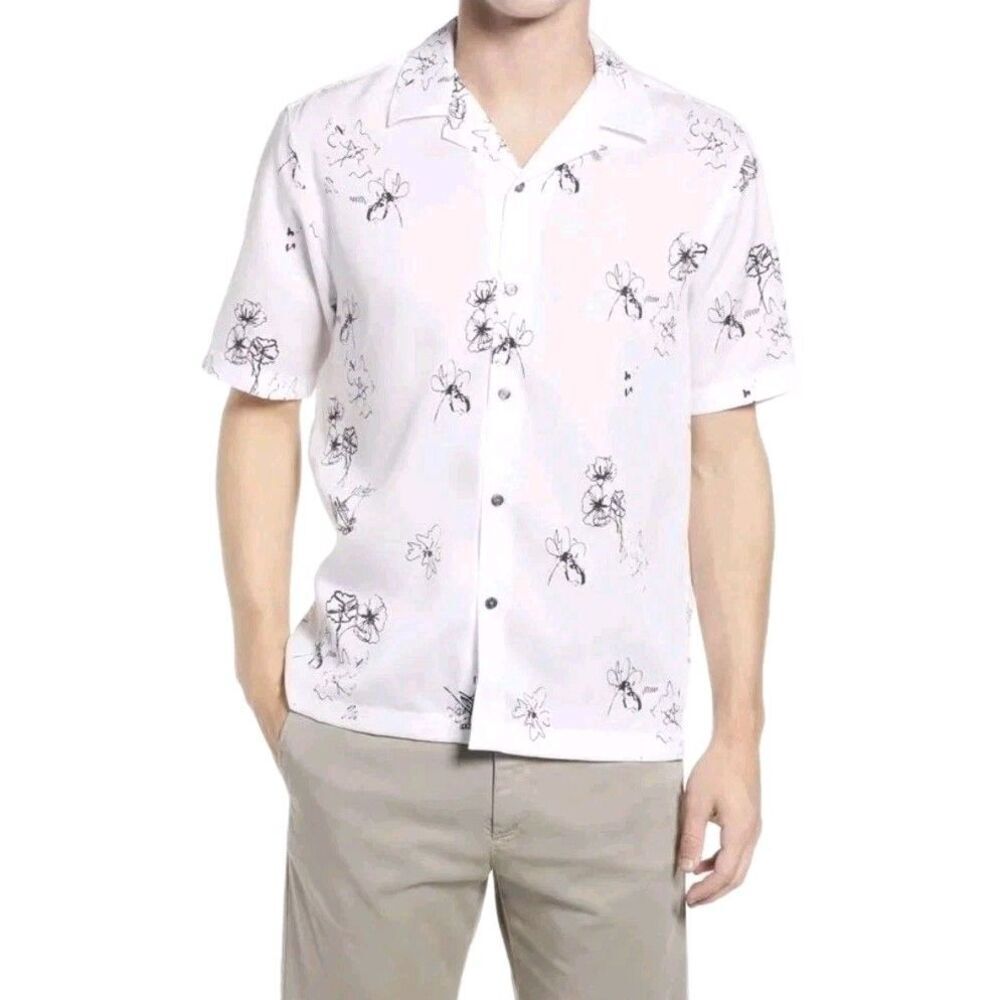 Ted Baker London Sz 5 Runslo Squiggle Print Short Sleeve Button-Up Loop Collar